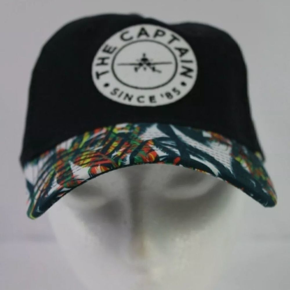 Aviate The Captain Since '85 Trucker Hat Snapback Cap Hawaiian Palm Trees Print.